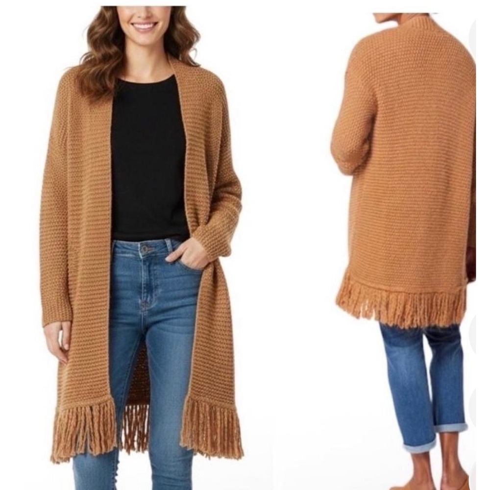 J. Jill dreamer fringe chunky knit open cardigan sweater duster boho festival